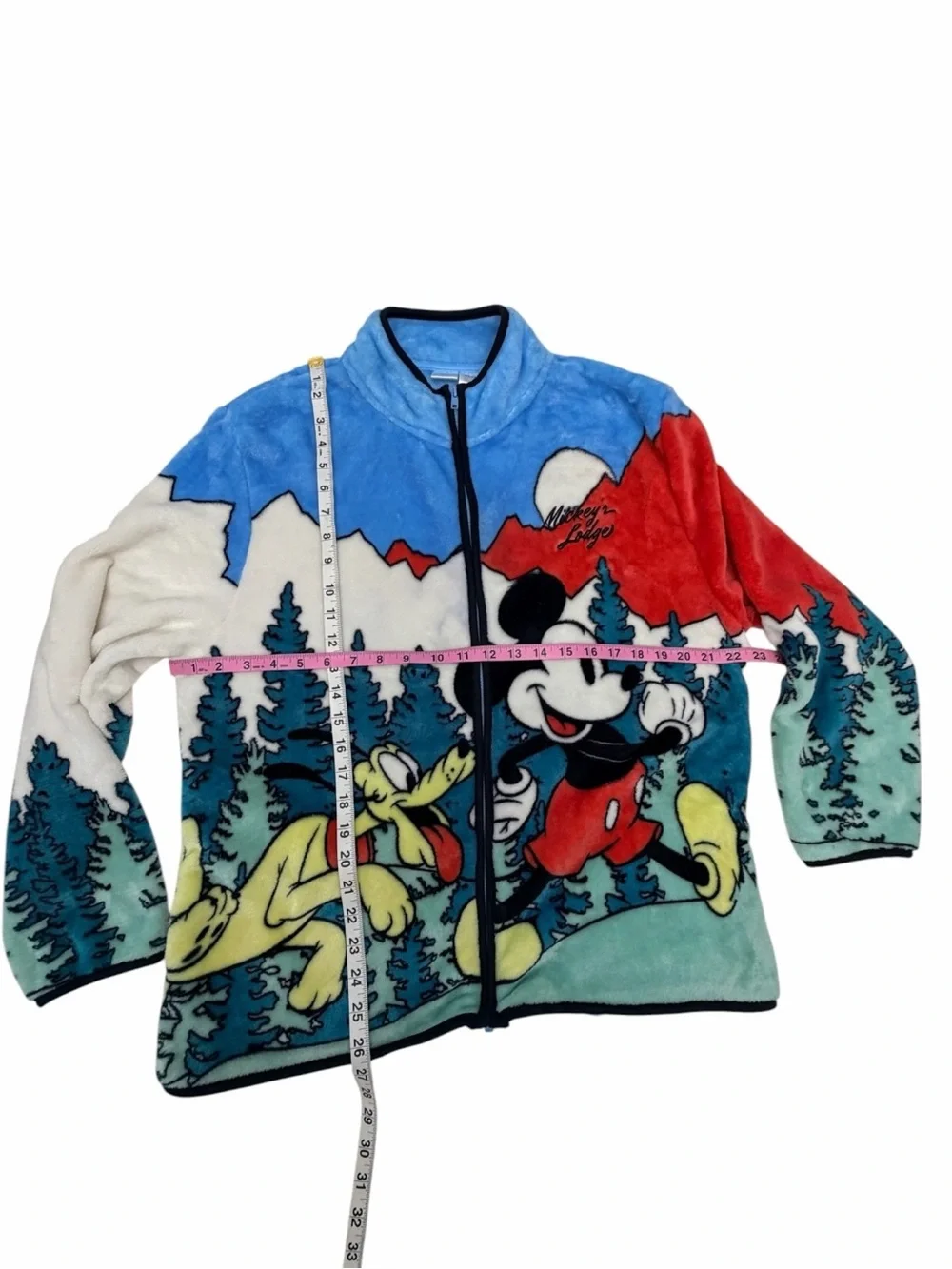 Disney Mickey’s Lodge Mickey Pluto Full Zip Fleece Jacket Womens XL Cozy